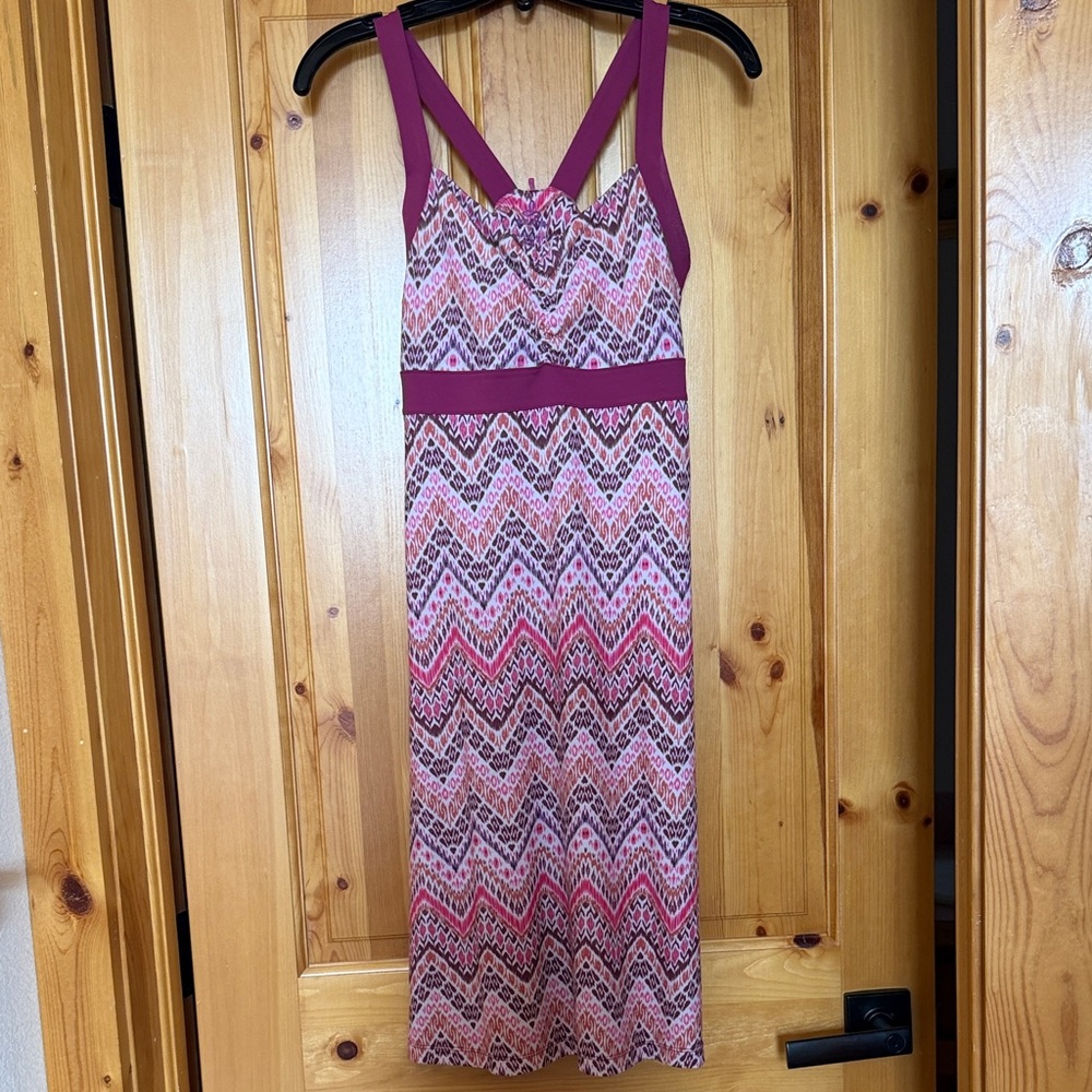 Prana Pink Chevron Print Sundress with Contrast Straps and Shelf Bra, small